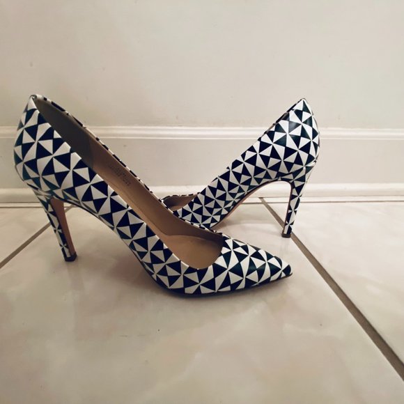 J Crew Black White Geometric High Heel Pump Size 5.5 - Picture 1 of 3